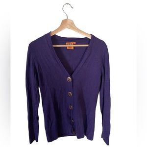 Tory Burch Purple Cardigan Size M Simone Logo Button-Wool Great Condition